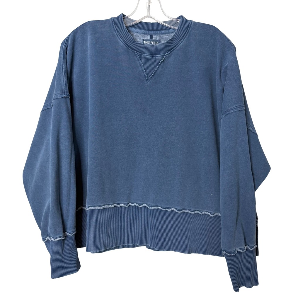 AE Seriously Live In Sweatshirt Womens XXS Blue‎ Oversized Crewneck Boxy Boho